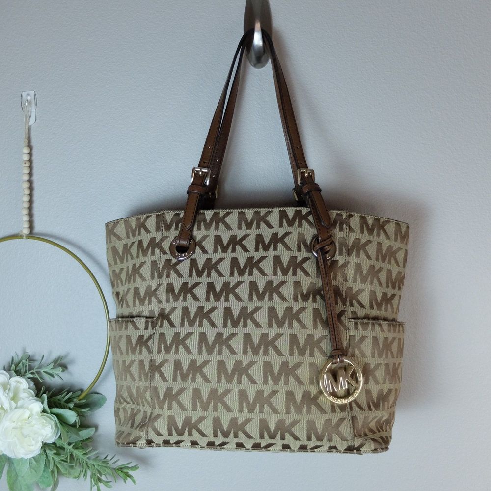 Michael Kors Jet Set Monogram Tote Brown Leather Straps